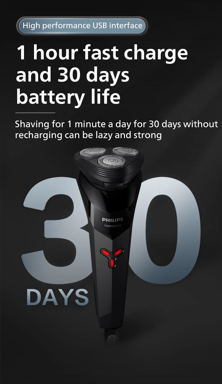 Philips New S1113 Electric Shaver Men Fast Shaving Beard Trimmer USB Charging IPX7 Ergonomic Design Triple Floating Head Razor