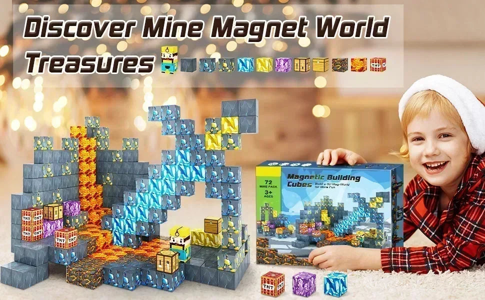 Magnetic Building Blocks Mine World Magnet Cube Set for Boy Girl Kid Age 3+ DIY Model Children Stem STEM Sensory Toy Gift