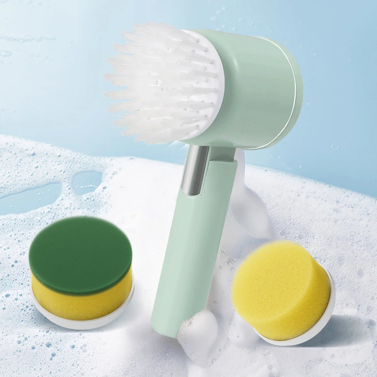 4-in-1 Multifunctional Electric Brush for Cleaning Sinks, Windows, Etc.-USB Charging, Rotating Sponge and Wire Brush