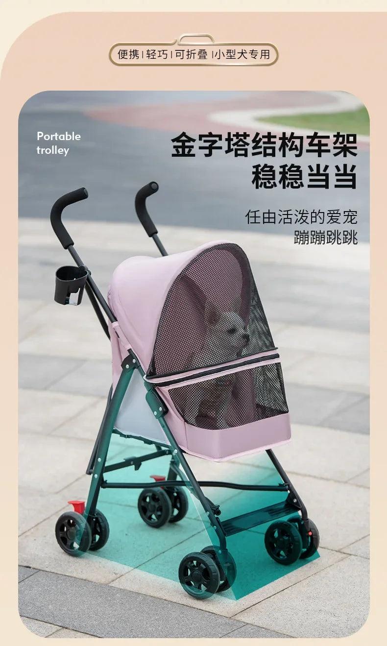 Pet Cat and Dog Stroller Dog Cat Teddy Baby Stroller Lightweight and Foldable for Small Pet Dogs When Going Out