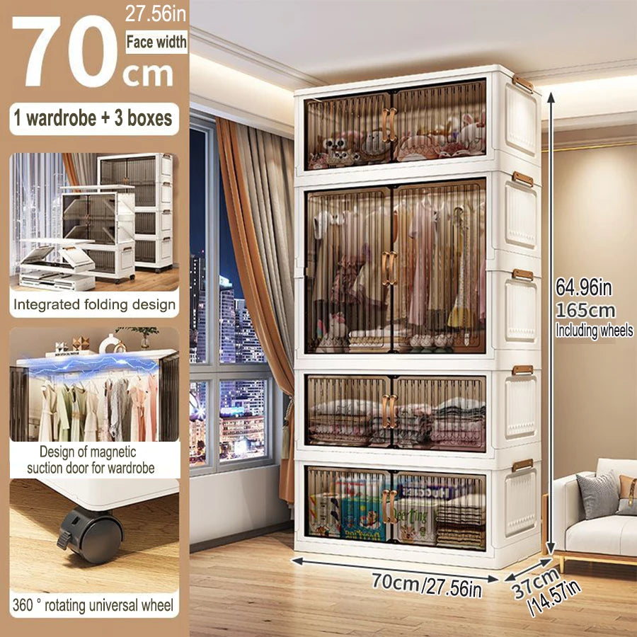 Multifunction Folding Storage Cabinet Dustproof Wardrobe Sundries Cabinet Closet Organizer Locker Storage Box