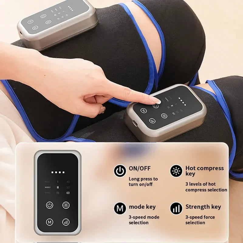 Rechargeable Leg Massager with Heat & Air Compression - 3-Level Pain Relief Wrap for Circulation Boost & Muscle Recovery LED