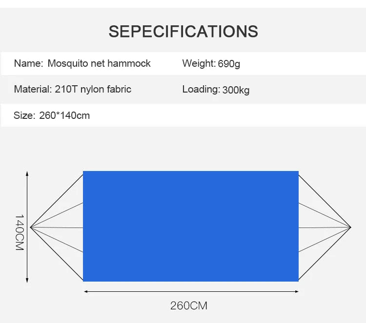 Lightweight Portable Outdoor Camping Hammock with Mosquito Net High Strength Parachute Fabric Hanging Bed Hunting Sleeping Swing