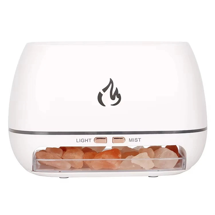 New 3D Flame Fire Aroma Air Humidifier Himalayan Crystal Salt Stone Colorful Night Light Aromatherapy Essential Oil Diffuser