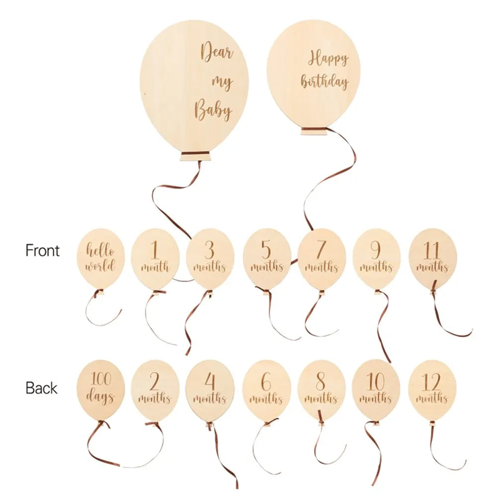 Baby Wooden Memorial Monthly Cards Moon Shape Monthly Newborn Engraved Age Photography Props Accessories Baby Birthing Gift