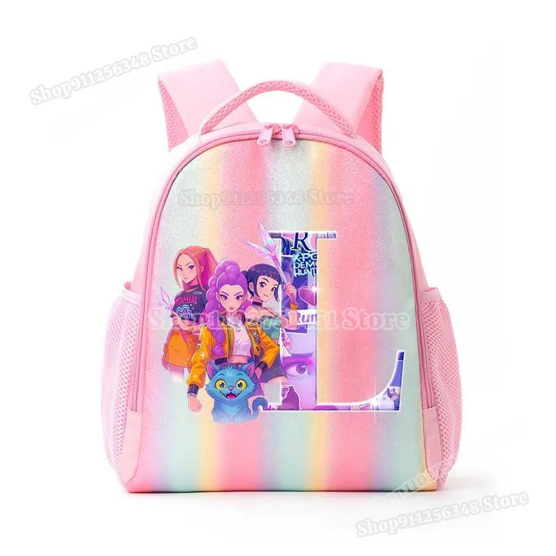 Anime K-pop Demon Hunters Letter A-Z Print Kids Backpack Girls Lightweight Casual School Back Pack Rainbow Color Mochilas Gifts