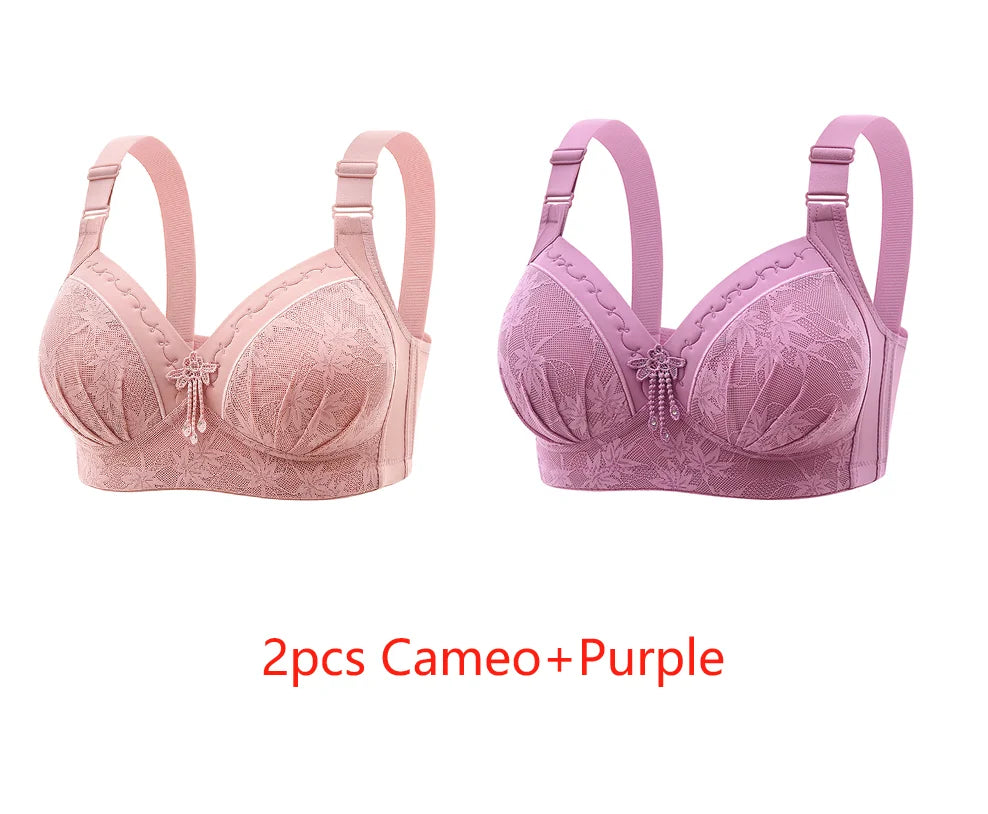 New Lace Printed Oversized Pregnant Women's Breastfeeding Underwear Comfortable Without Steel Ring Gathering Anti Sagging Bra