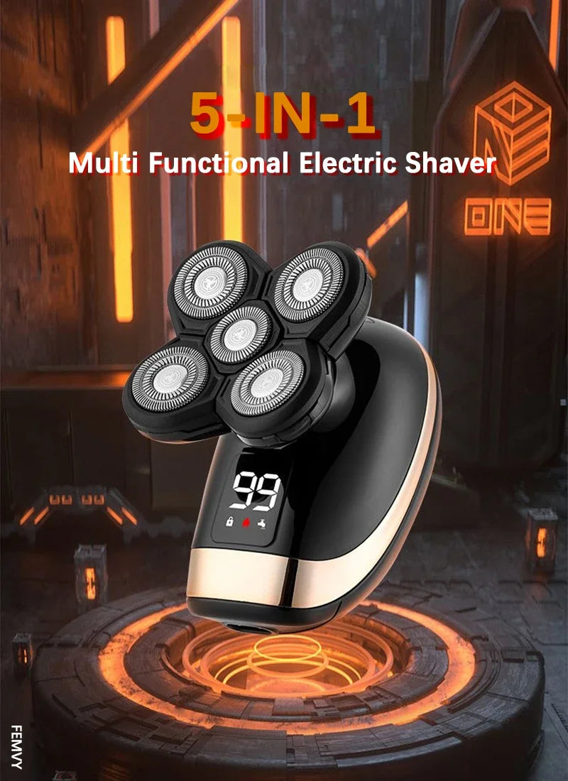 5 IN 1 Electric Razor Electric Shaver Rechargeable Shaving Machine for Men Beard Razor Wet-Dry Dual Use Waterproof Fast Charging