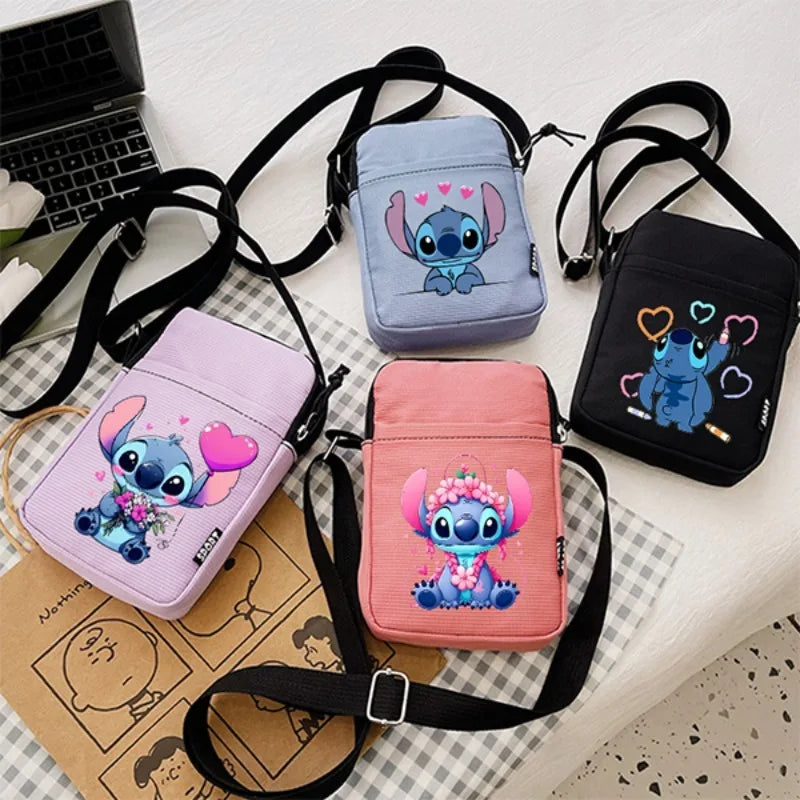 Disney Stitch Fashion Mobile Phone Bags Anime Women Messenger Bag Children Kawaii Coin Purse Girls Portable Crossbody Pouch Gift