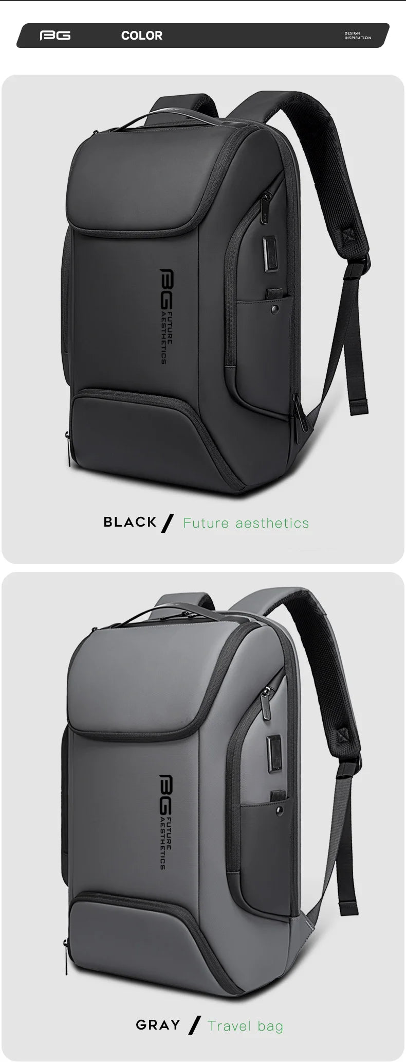 BANGE Business USB Charging Smart Backpacks Fits 15.6 Inch Laptop Commute Backpack WaterProof Carry On Bag for Men Travel Bags