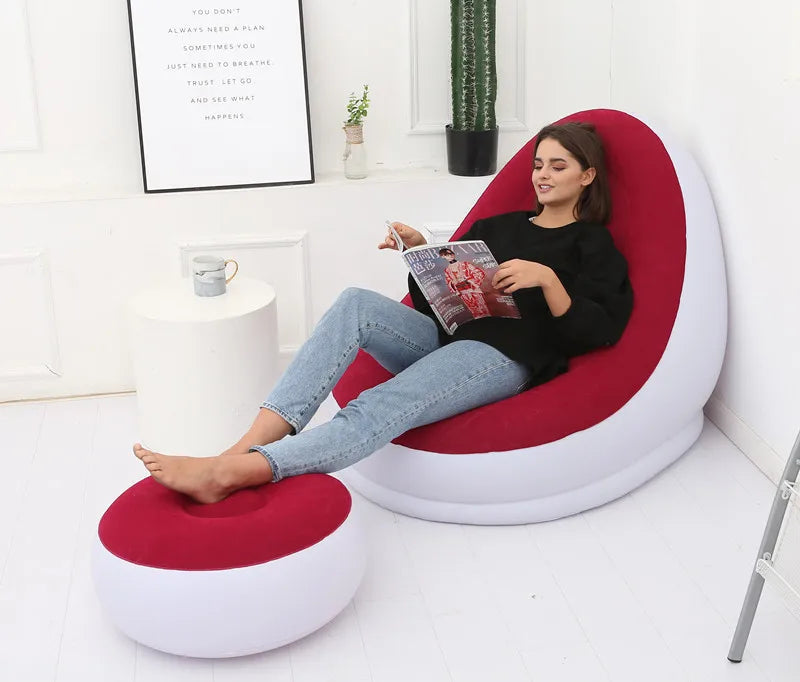 Inflatable Sofa With Foot Pad Lazy European and American Style Flocking Bed Outdoor Furniture Portable Single Sofa Couch Chair