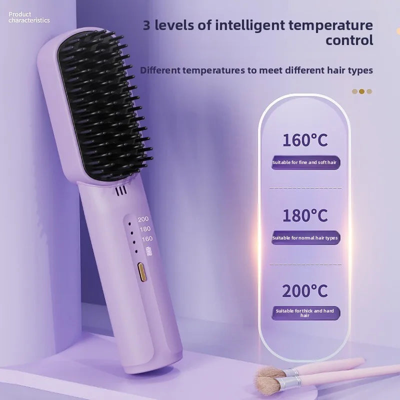 Wireless Hair Straightener Heating Negative Ion Straight Curling Hair Comb Rechargeable Anti-scalding Electric Hair Care Brushes