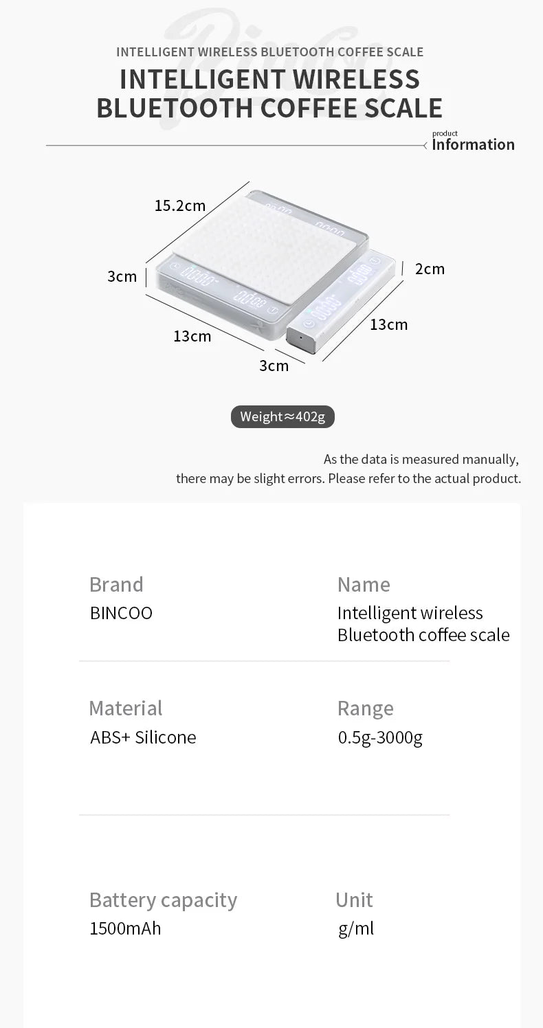 Bincoo Bluetooth Coffee Scale Precision Kitchen MINI Smart Digital Scale Small Electronic Scale Portable Barista Accessories