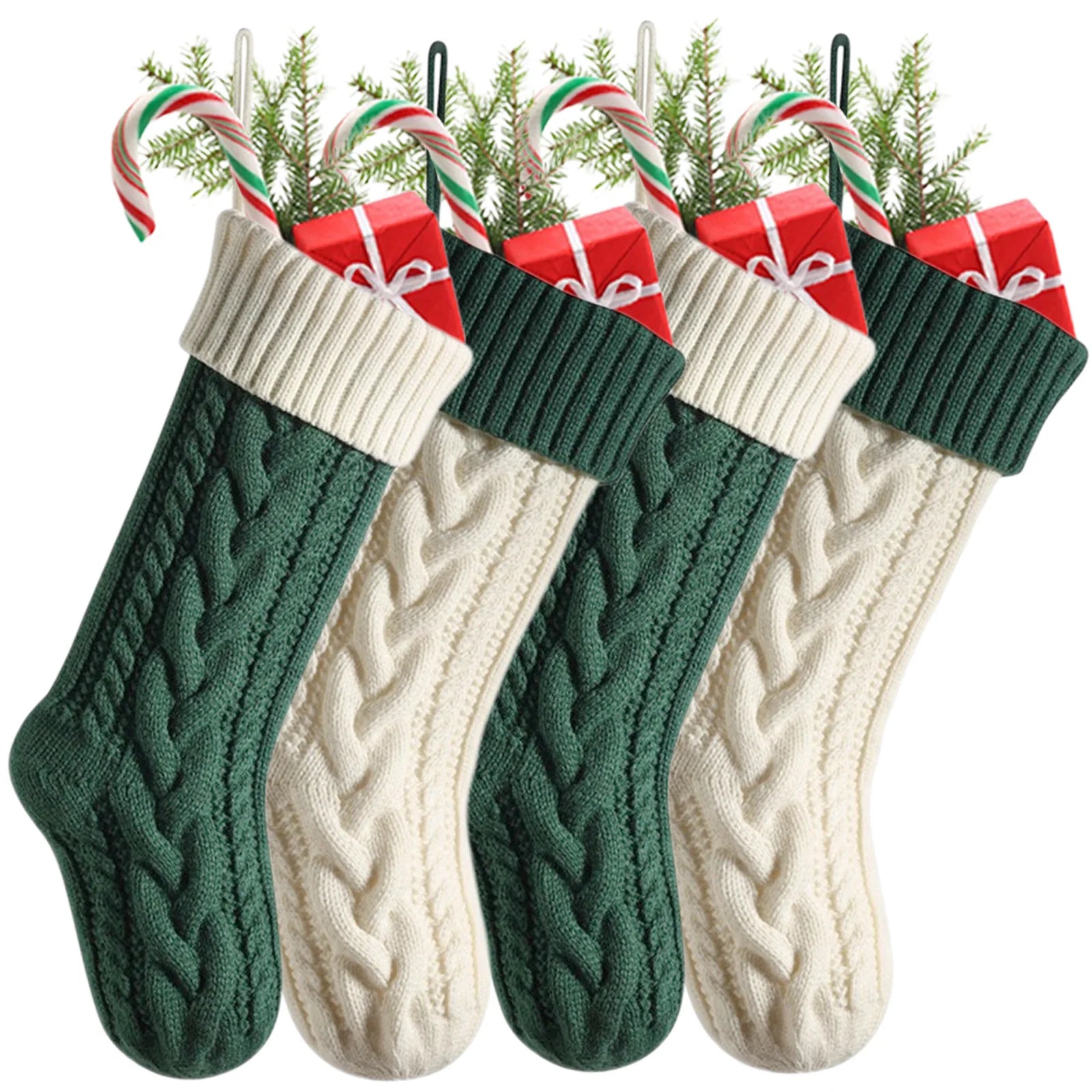 4-12PACK Christmas Stockings 18Inches Large Cable Knitted Stocking Xmas Hanging Stocking Decorations with Name Tags