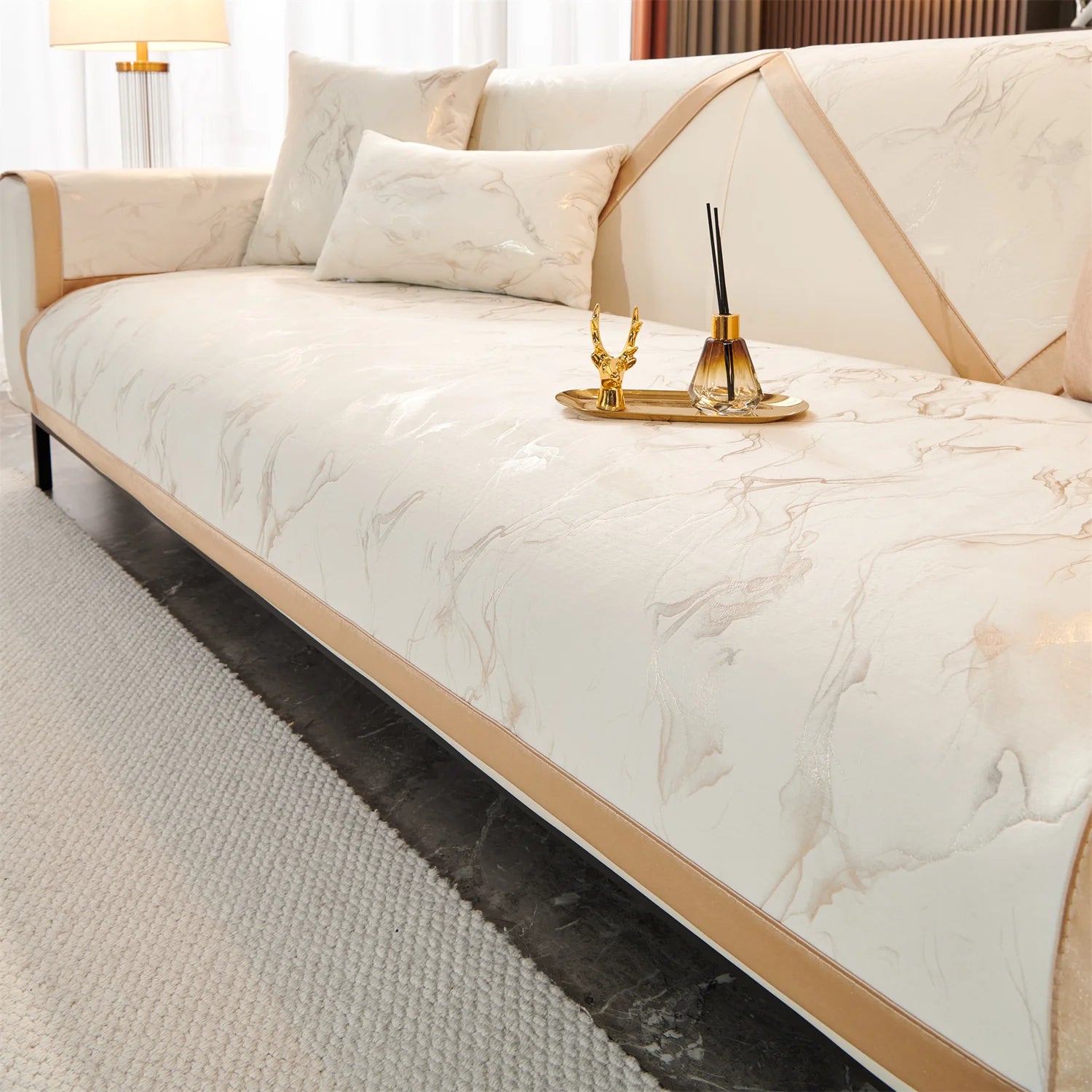 Marble Lines print velvet Sofa Cover for L Shape Sofa Covers Couch covers Slipcover Anti-Slip  Living Room 4 Seasons