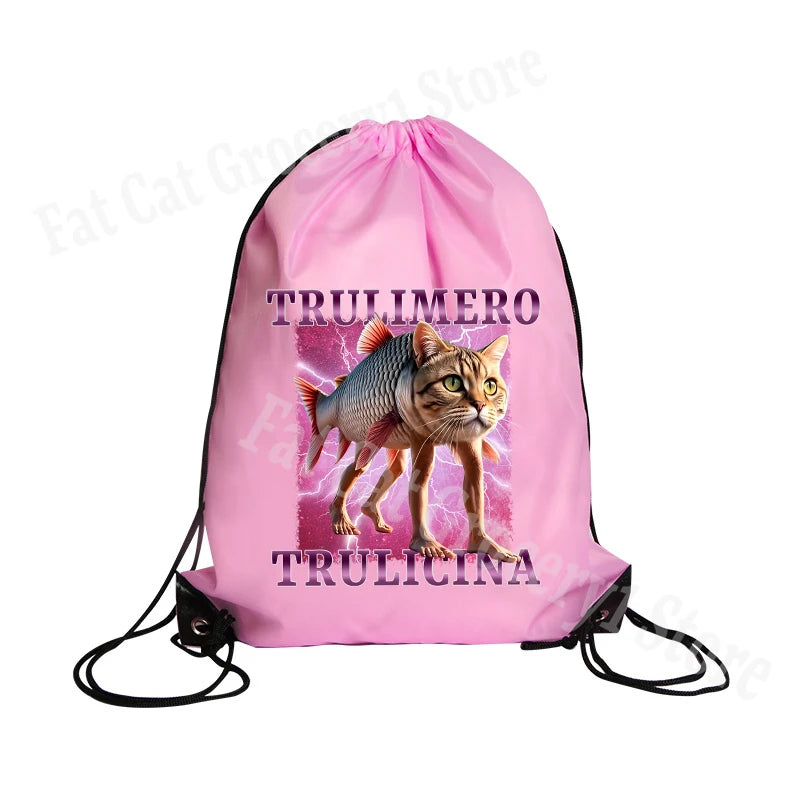 Tralalero Tralala Drawstring Backpack Tungtung Sahur Brainrot Kids Cartoon Travel Shoulders Bag New Outdoor Sport Rucksack Gift