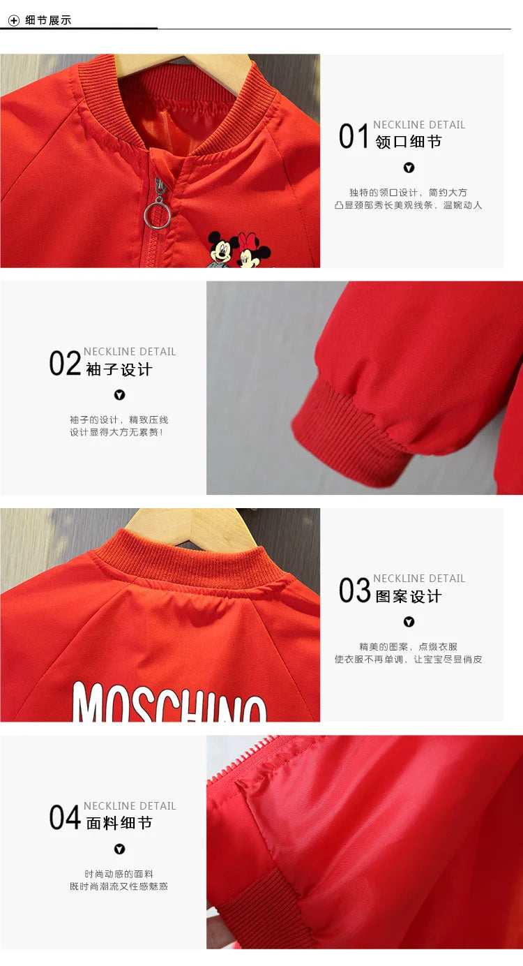 New Spring Baby Boys Girls Jacket Fashion Cartoon Mickey Minnie Mouse Print Outerwear for Kids Clothes Children Windbreaker Coat