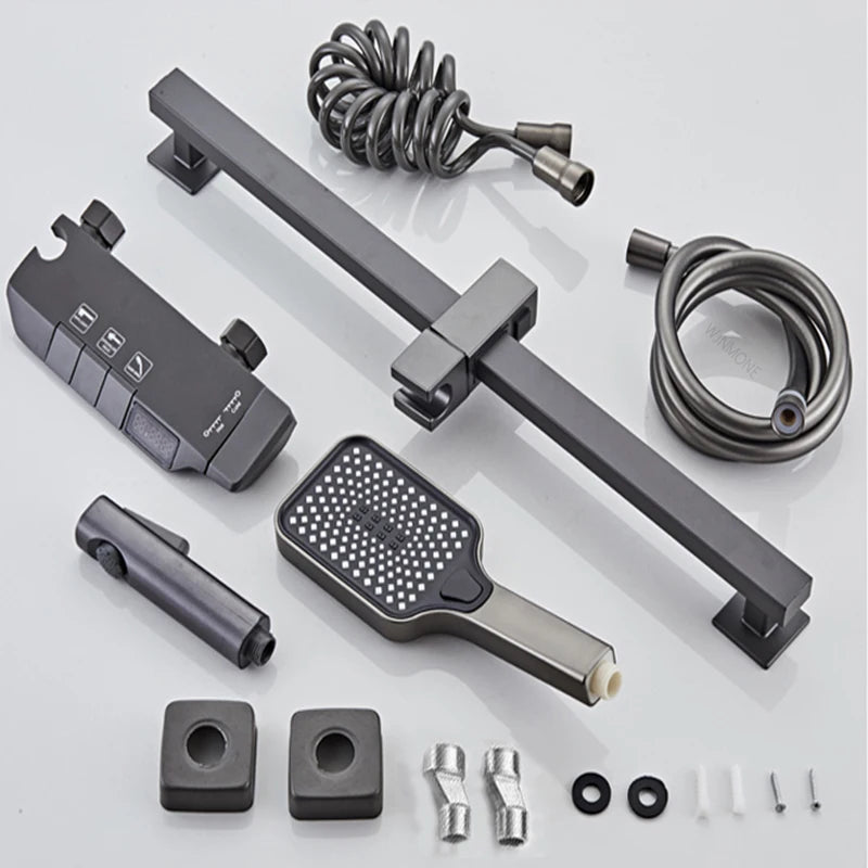 New Design Gun Grey Bathroom Shower System Set Piano Keys Brass LED Digital Shower Faucet Bath Hot and Cold Mixer Shower Tap Set