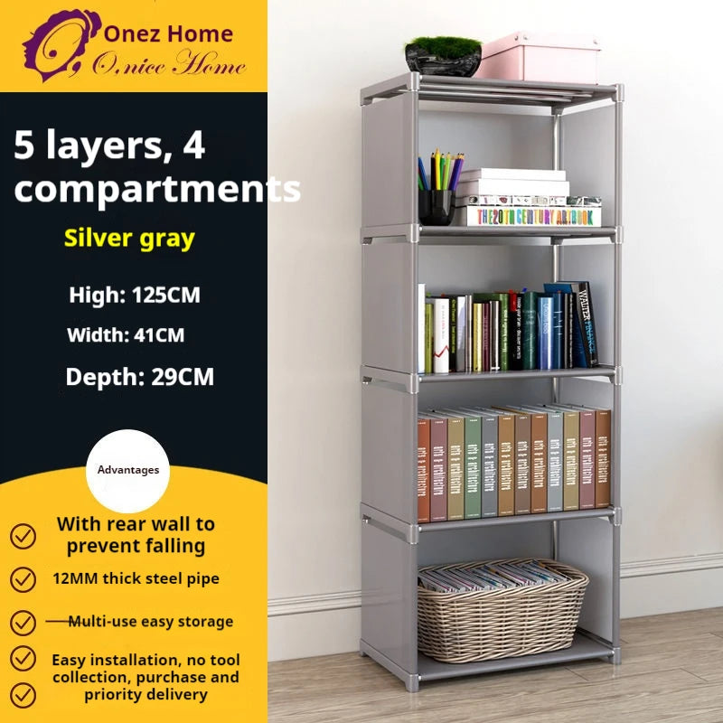 Bookshelf Simple Storage Locker Living Room Cabinets Easy Assembly Bookcase Multi-layer Metal Storage Rack 수납가구 이동식 수납장