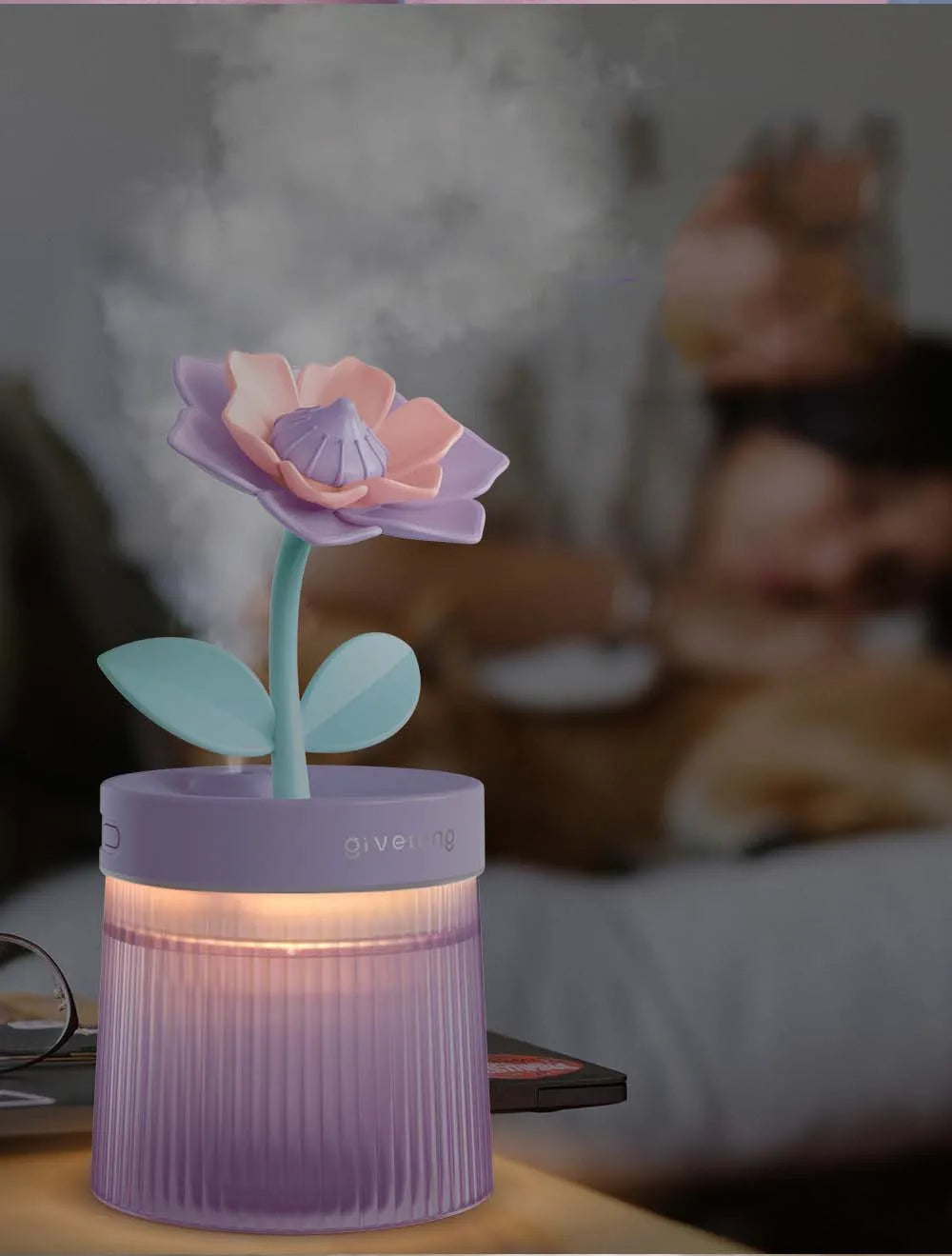 2024 Humidifier Portable USB Ultrasonic Colorful Cup Aroma Diffuser Cool Mist Maker Flower Air Humidifier Purifier With Light