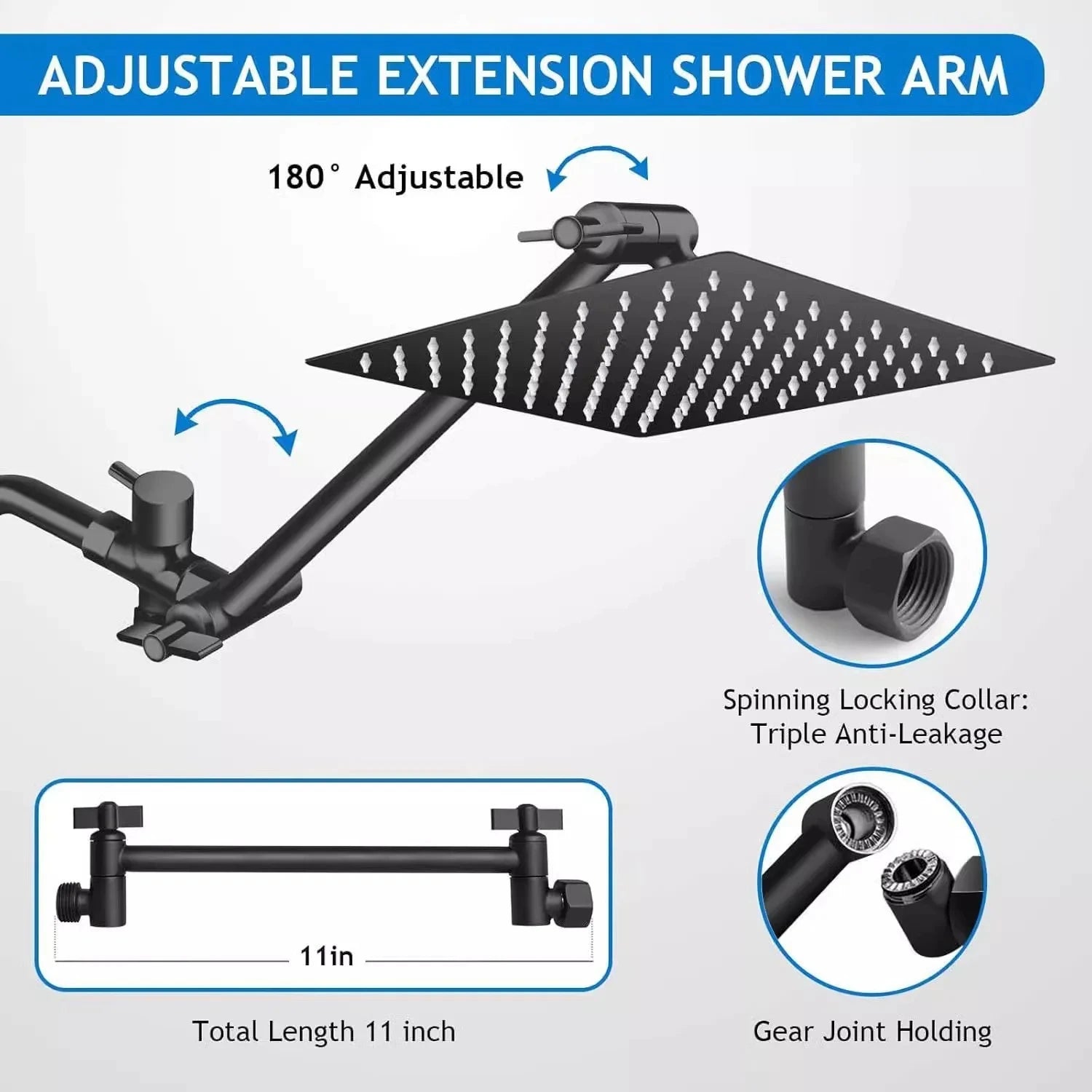 8/10/12-inch stainless steel 5-mode overhead showerhead with extension arm and multi-function wall-mounted hand shower set