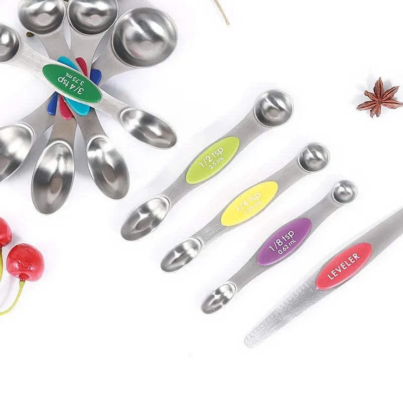 8 Pieces Magnetic Measuring Spoons Set Dual Sided Stainless Steel Kitchen Scale Tool Baking Stackable Measure Teaspoon