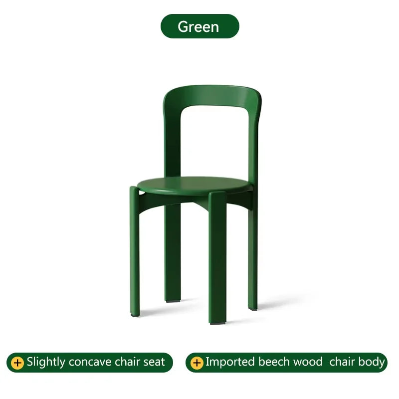 Rey Chair Nordic Beech Solid Wood Plywood Dining Stackable Vintage Curved Backrest Swiss Chair