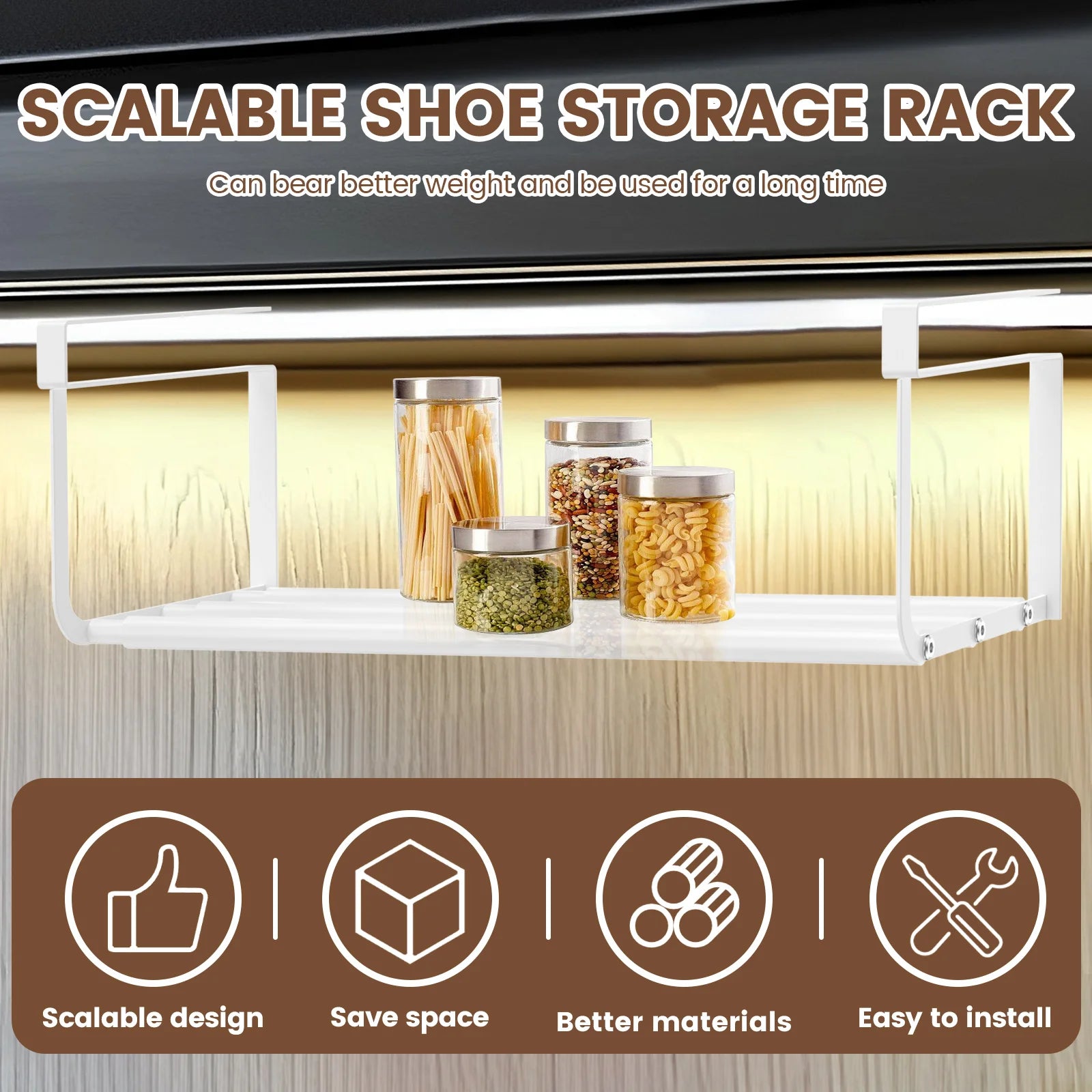 Extendable Under Cabinet Organizer Shelf Steel Under Desk Storage Rack Multipurpose Kitchen Household Hanging Storage Basket