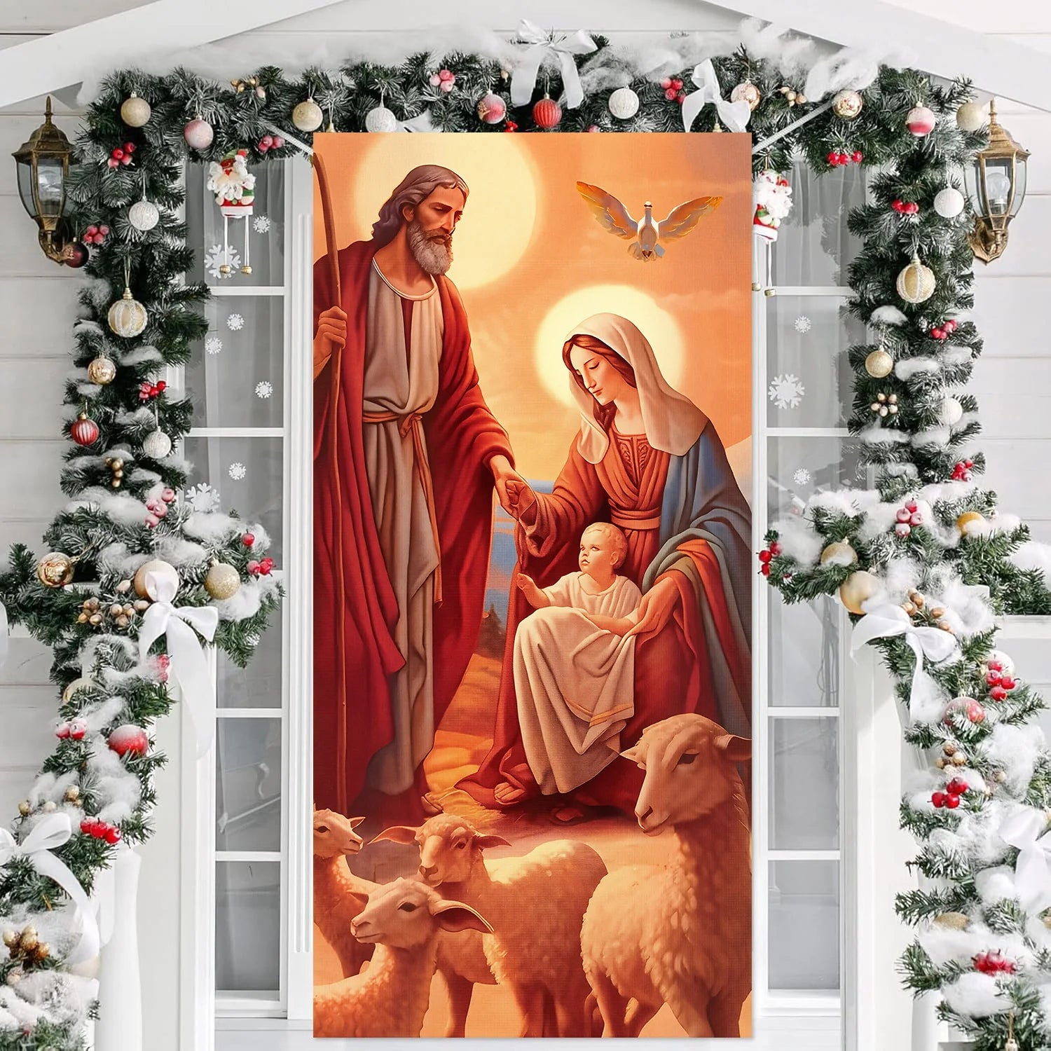 1pcs 2D Christmas Theme Door Cover Banner 2026 New Year Living room Decor Xmas Navidad Santa Snowman animals decor Favor Gift