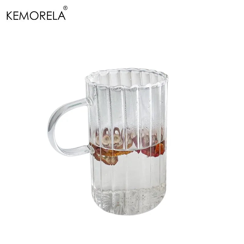 Ins Glass Cup 500ML 16OZ Heat-resistant Tumbler Drinkware Transparent Tea Juice Milk Coffee Mug Home Water Glasses Stripe Mug