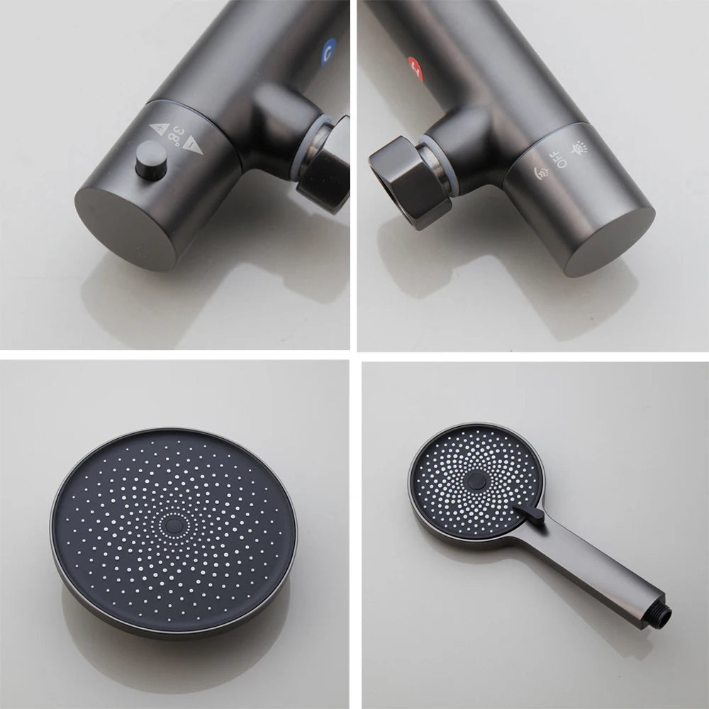 KEMAIDI Grey Constant Temperature 38° Shower Set Intelligent Brass Bathroom Faucets Hot Cold Rainfall  Bathtub Shower System