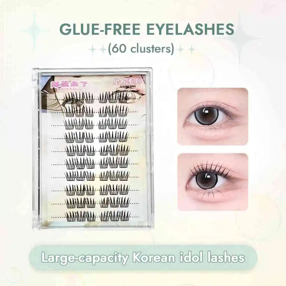 Glue-free False Eyelashes, Fishtail Princess Lazy Eyelashes, Natural Transparent Stem, Reused 48 Clusters Large Capacity