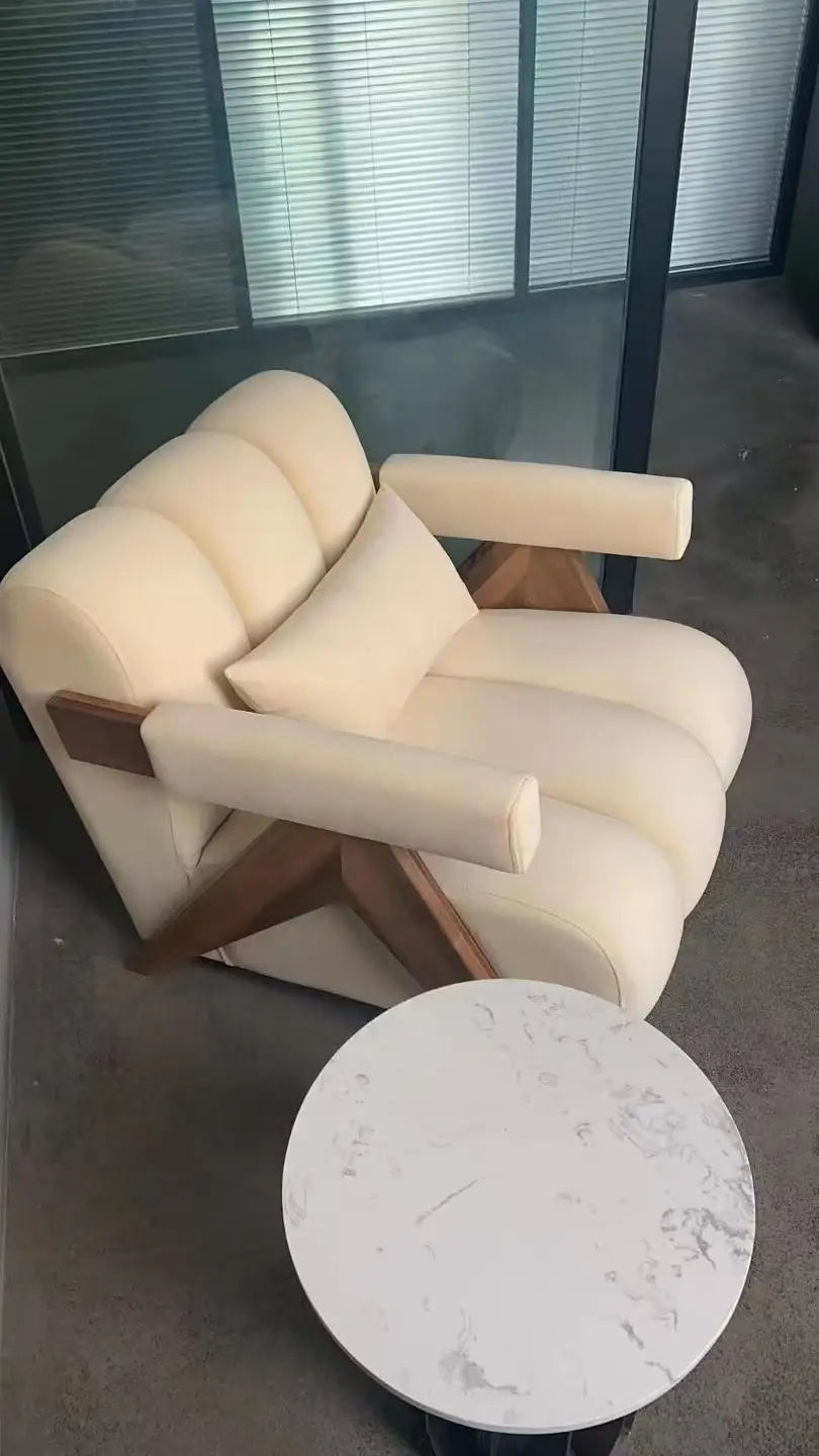 Home Balcony Nordic Wood Living Room Chairs Modern Living Room Sofas Single Leisure Back Armchair Fabric Sofa Chair Furniture