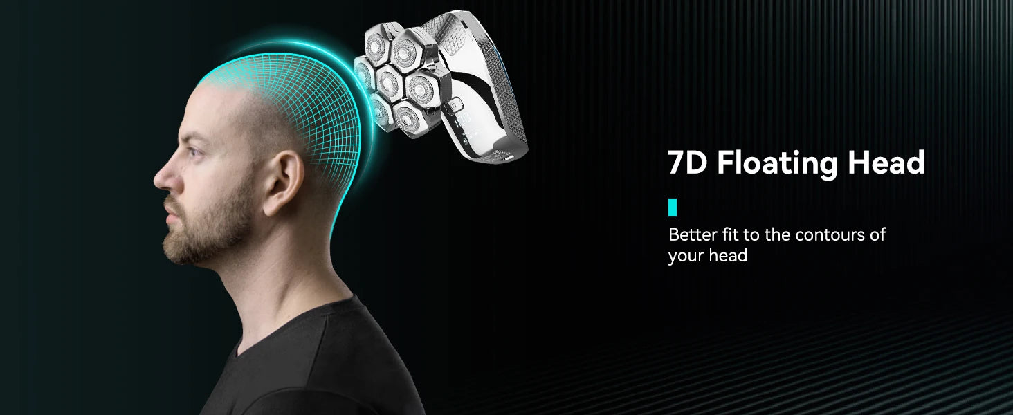 Kensen S18 Electric Head Shaver for Men Rechargeable 7D Floating Cutter Magnetic 5 in 1 Shaver Hair Trimmer Clipper Head Razors