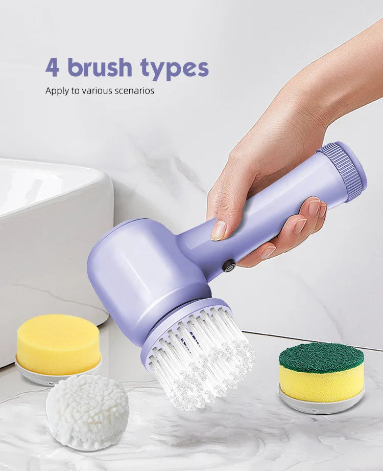 4-in-1 Multifunctional Electric Brush for Cleaning Sinks, Windows, Etc.-USB Charging, Rotating Sponge and Wire Brush