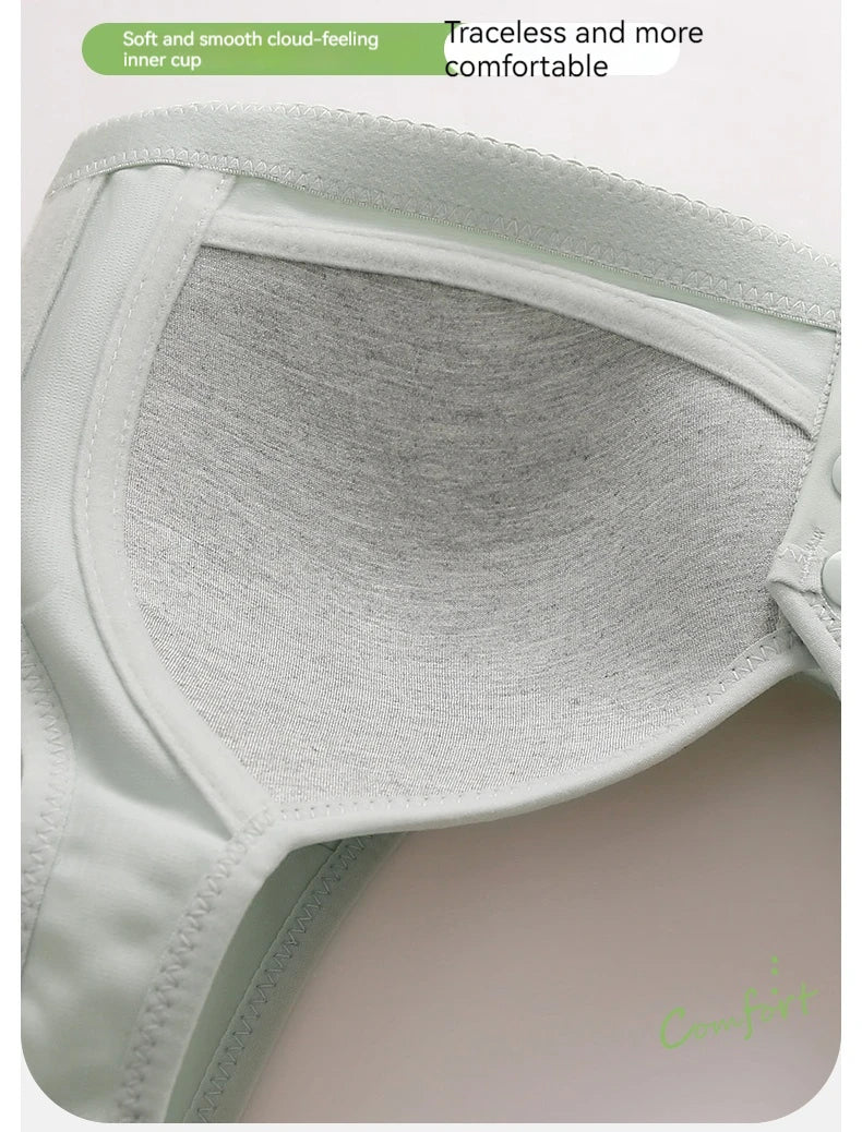 New Pregnant Women's Front Open Button Breastfeeding Bra Women's Large Steel Ring Free Bra Traceless Thin Comfortable Bra
