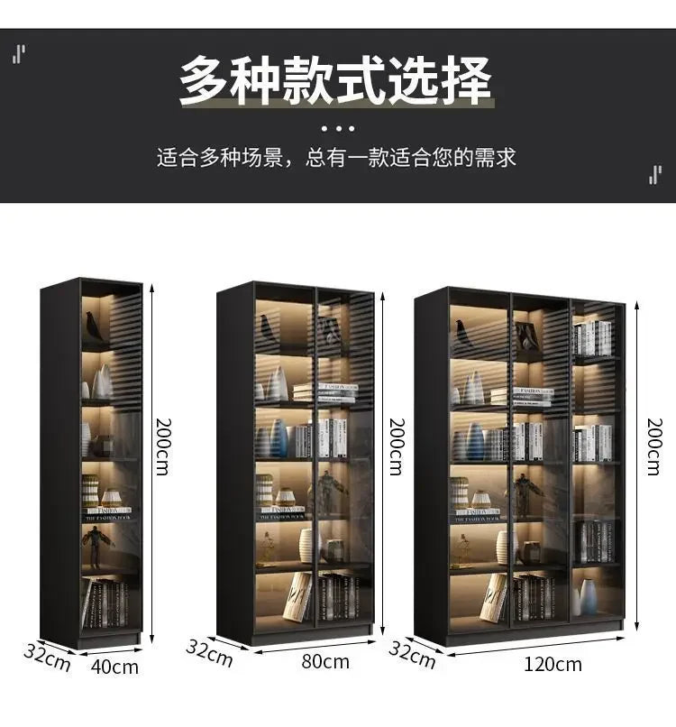 Modern Dust-Proof Bookcase with Glass Door Display Cabinet Modern Luxury Customized Home Living Room Integrated Bookshelf