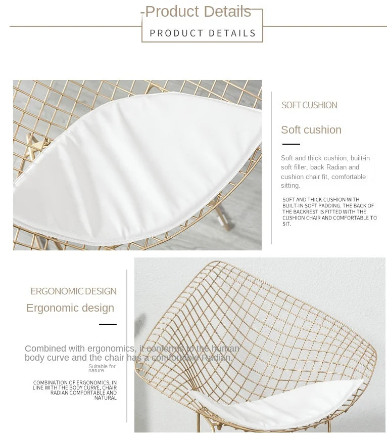 Wrought Iron Nordic Chair Net Red Backrest Dining Chair Simple Makeup Chair Golden Metal Hollow Wire Chair Living Room Furniture