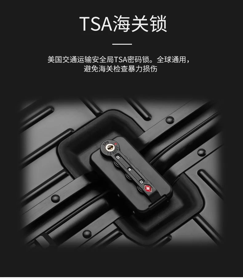 100% Aluminum-magnesium Alloy Material High Quality Senior Travel Luggage 20/24/26/28 Size Spinner Brand Travel Suitcase