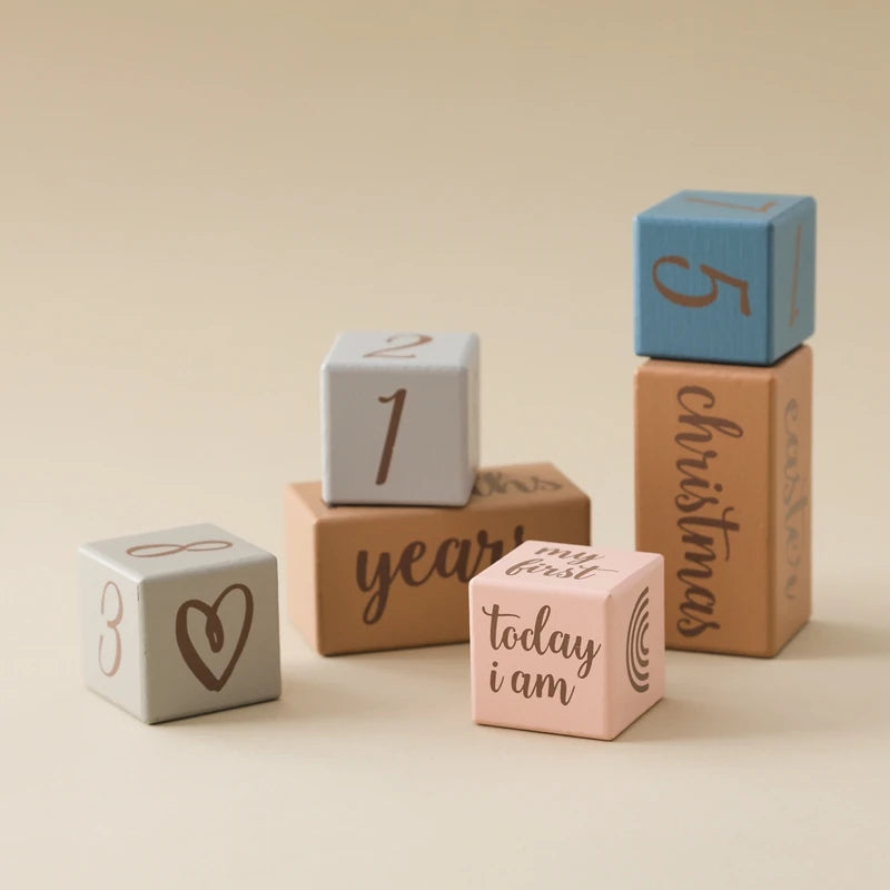 7pcs/set Wooden Baby Month Milestone Digit Record Card Newborn Birthday Gift Souvenir Baby Photo Photography Accessorie With Box