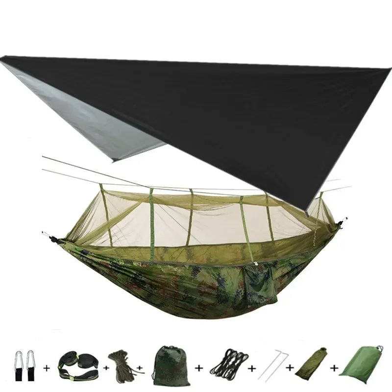 Camping Hammock with Mosquito Net&Rainfly Tent Tarp & Tree Straps,Portable Nylon Hammock Tent for Camping Hiking Backyard Travel