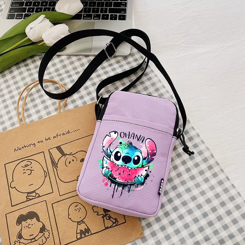 Disney Stitch Fashion Mobile Phone Bags Anime Women Messenger Bag Children Kawaii Coin Purse Girls Portable Crossbody Pouch Gift