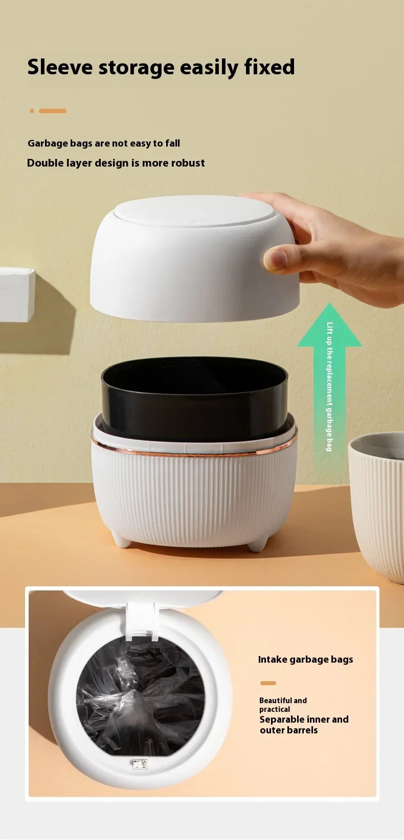Mini Creative Desktop Trash Desk Light Luxury Pop-up Lid Storage Bucket kitchen bedroom make up desktop  Rubbish Storage Bucke
