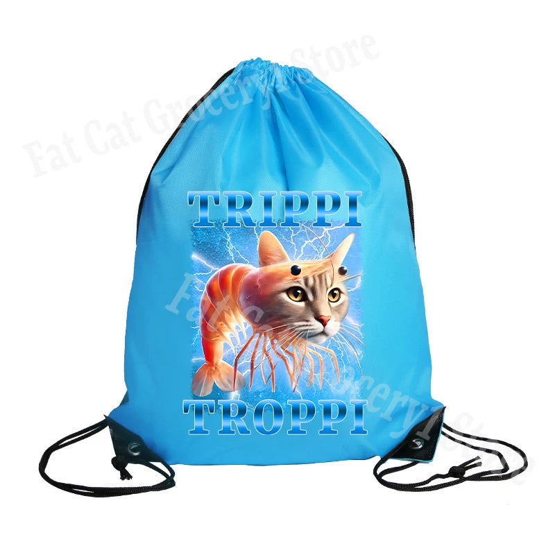 Tralalero Tralala Drawstring Backpack Tungtung Sahur Brainrot Kids Cartoon Travel Shoulders Bag New Outdoor Sport Rucksack Gift