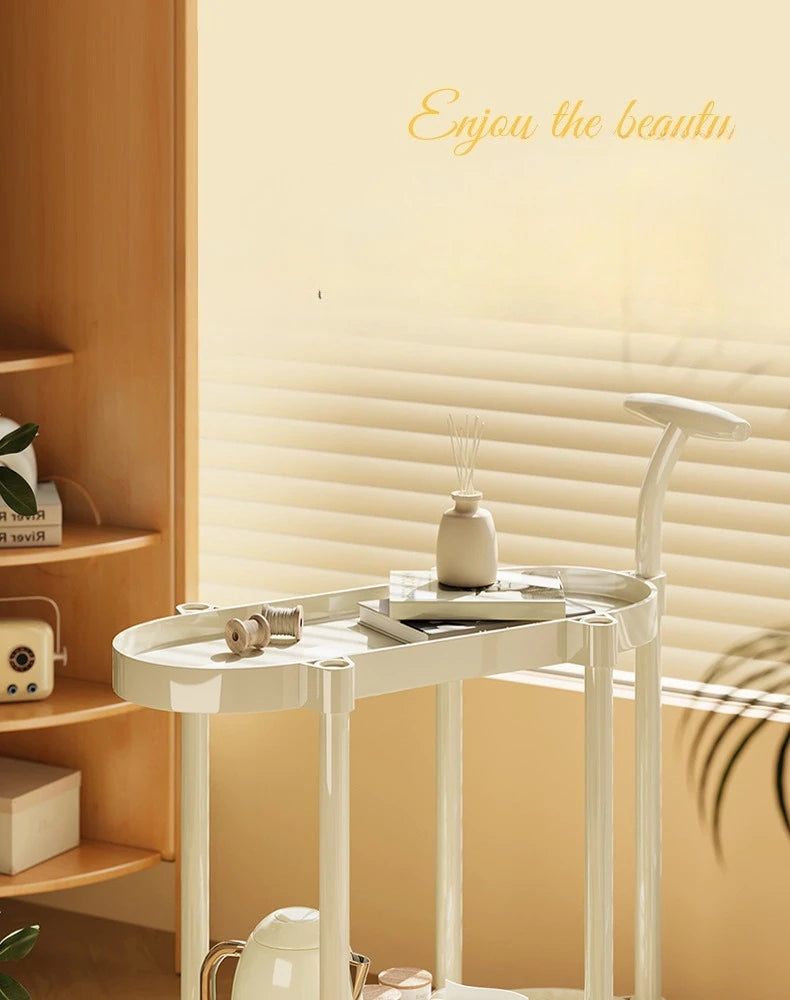 Cream Style Coffee Table Cart Creative Double-layer Snack Rack Bedroom Living Room Mobile Side Table Bedside Table Storage Rack