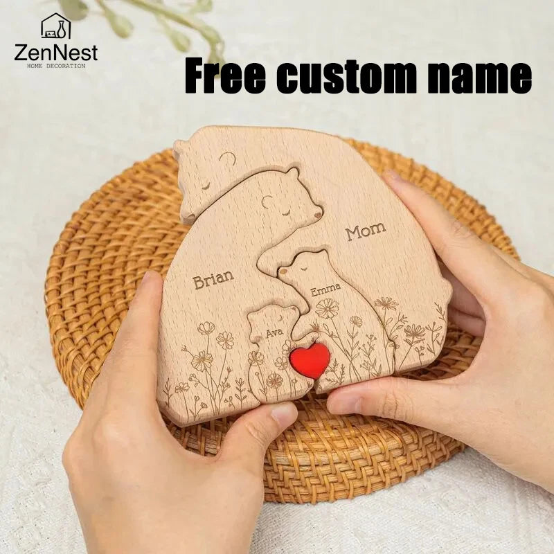 Artistic Wooden Puzzles, Little Bear Family Personalized Name Puzzles, Thanksgiving Christmas Gifts, Home Tabletop Decorations