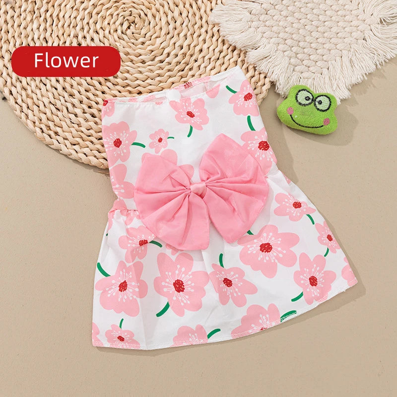 Summer Floral Dog Princess Dress Kitten Pet Skirt Cute Printed Bow Lace Dog Dresses for Small Medium Puppies Poodle Apparel