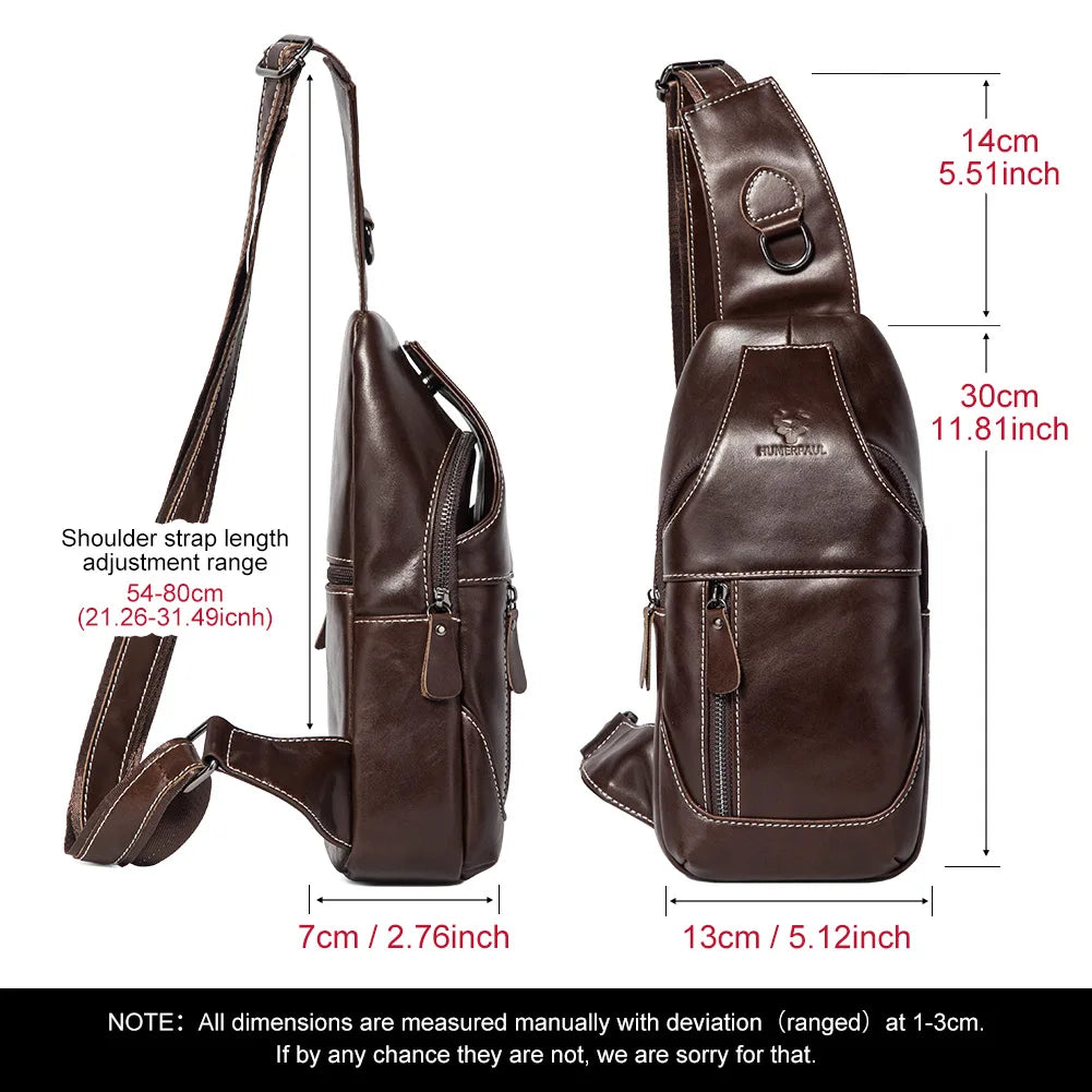HUMERPAUL New Men's Chest Bag Crossbody Pack Genuine Leather Large Capacity Casual Messenger Bag Retro Men Handbag Shoulder Bag