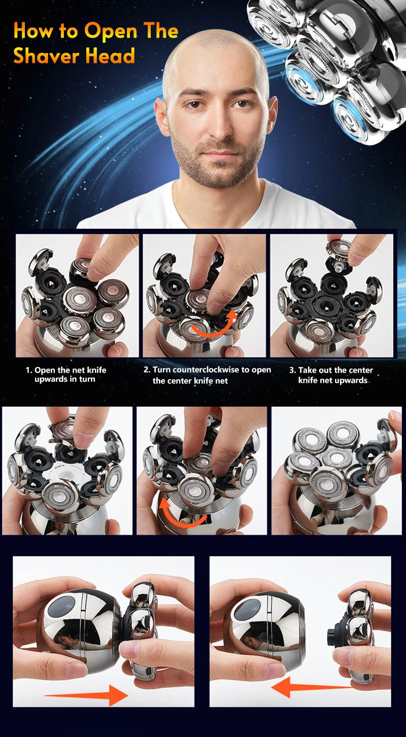 Replaceable Electric Shaver Head 3/5/6/7/8/9 Floating Blade Head Nose Trimmer Hair Clipper And Face Cleaning Brush Massage Head