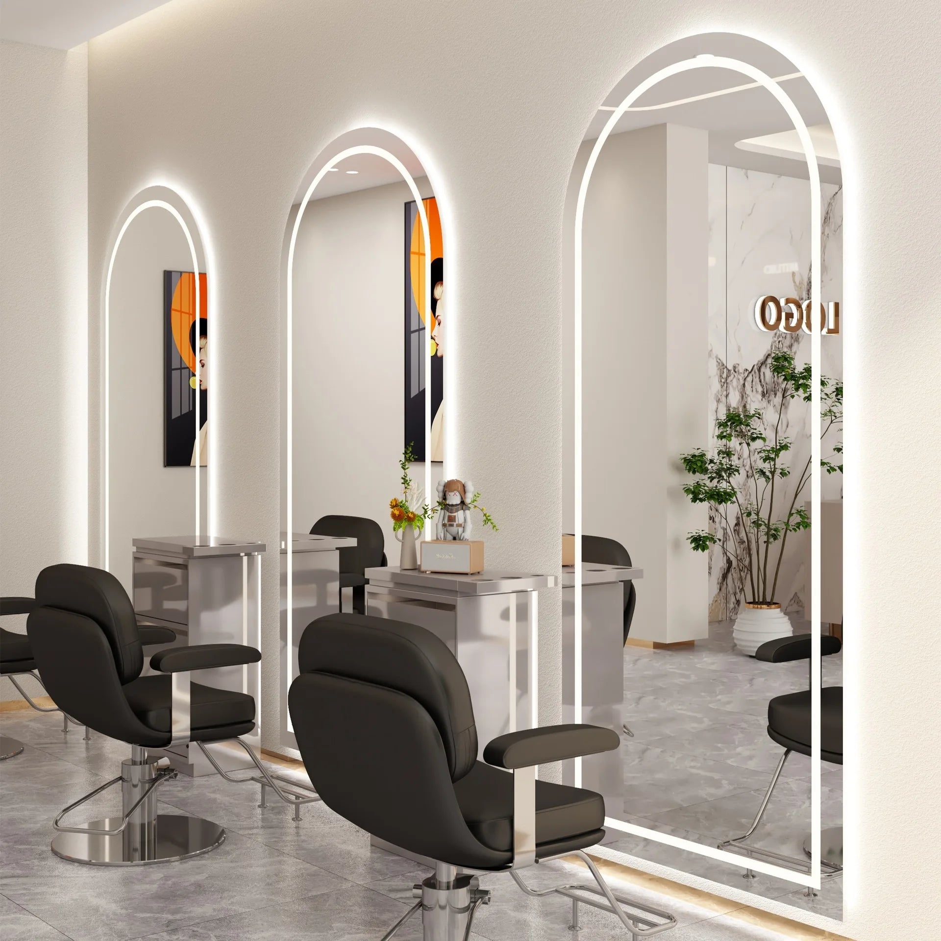 Wall-mounted simple hairdresser floor mirror LED perm and dyeing mirror table touch